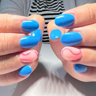 Blue and pink swirl nails