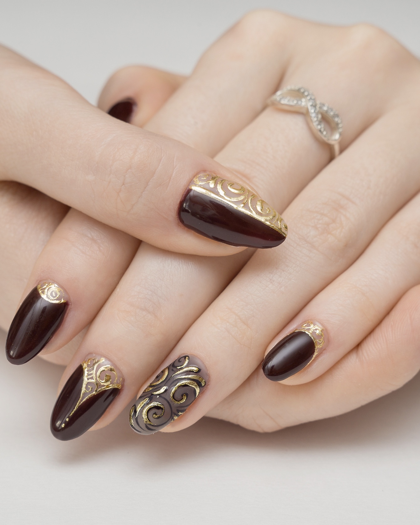 Elegant brown and gold nail art by Lala Nails and Beauty