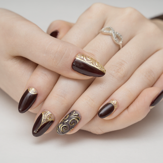 Brown and gold almond nails