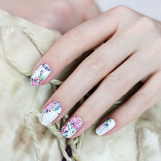 Hand-painted floral nail art