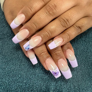 Long nude and lavender butterfly nails